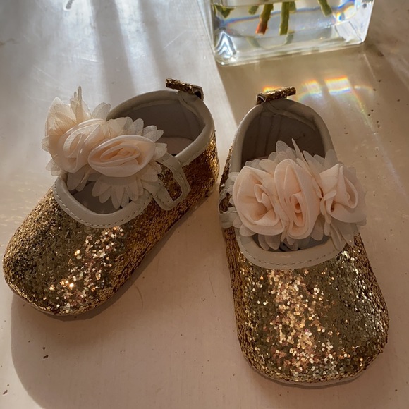 NWOT SPARKLE W FLORAL BABY BALLET SLIPPERS - FABULOUS!🪄⭐️🤩 - Picture 2 of 6